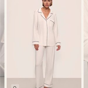 Eberjey Women's White Pajama Set with Blue Trim